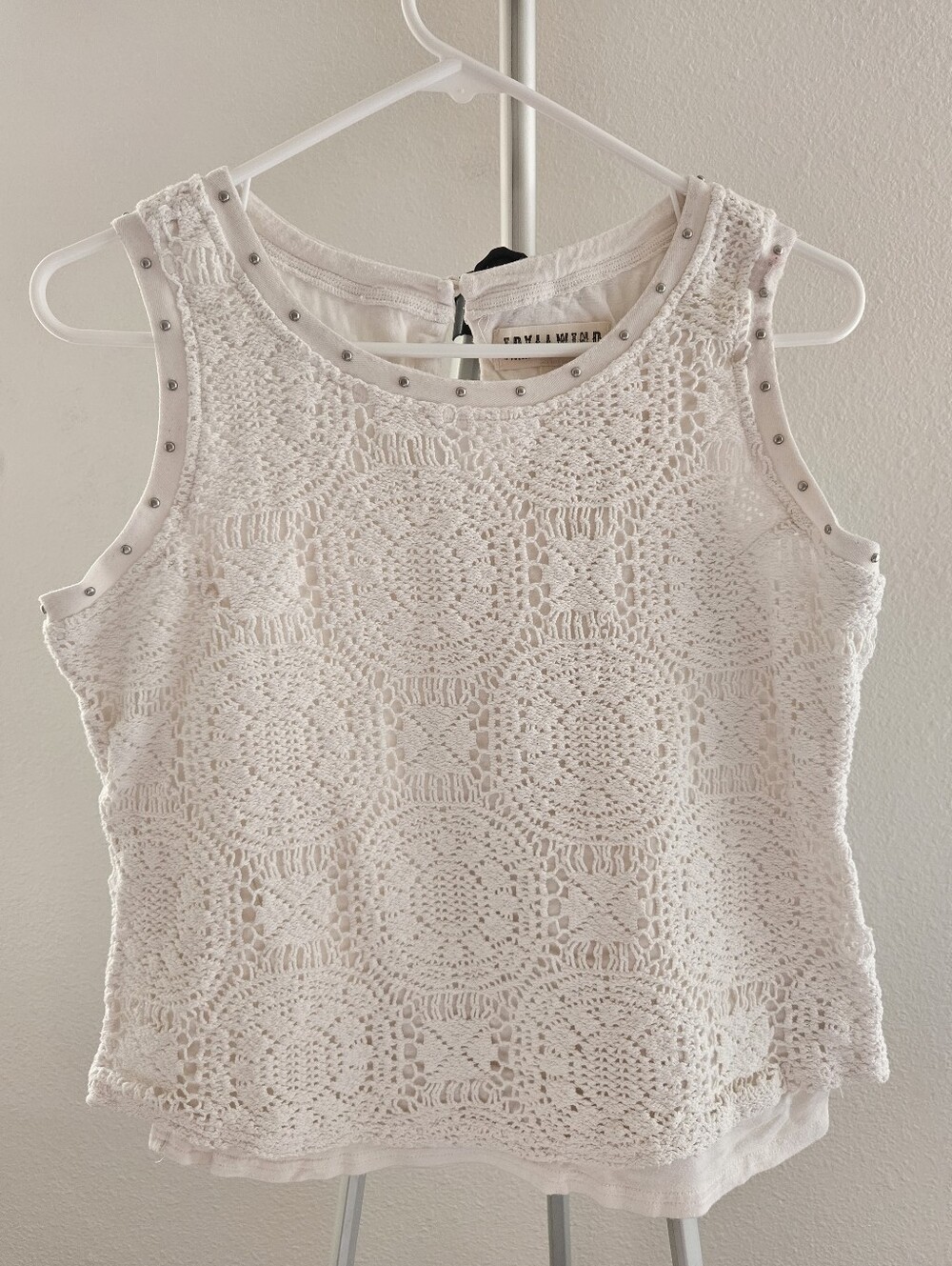 Idyllwind Western Chunky White Lace Sleeveless Studded Tank Top Size Large